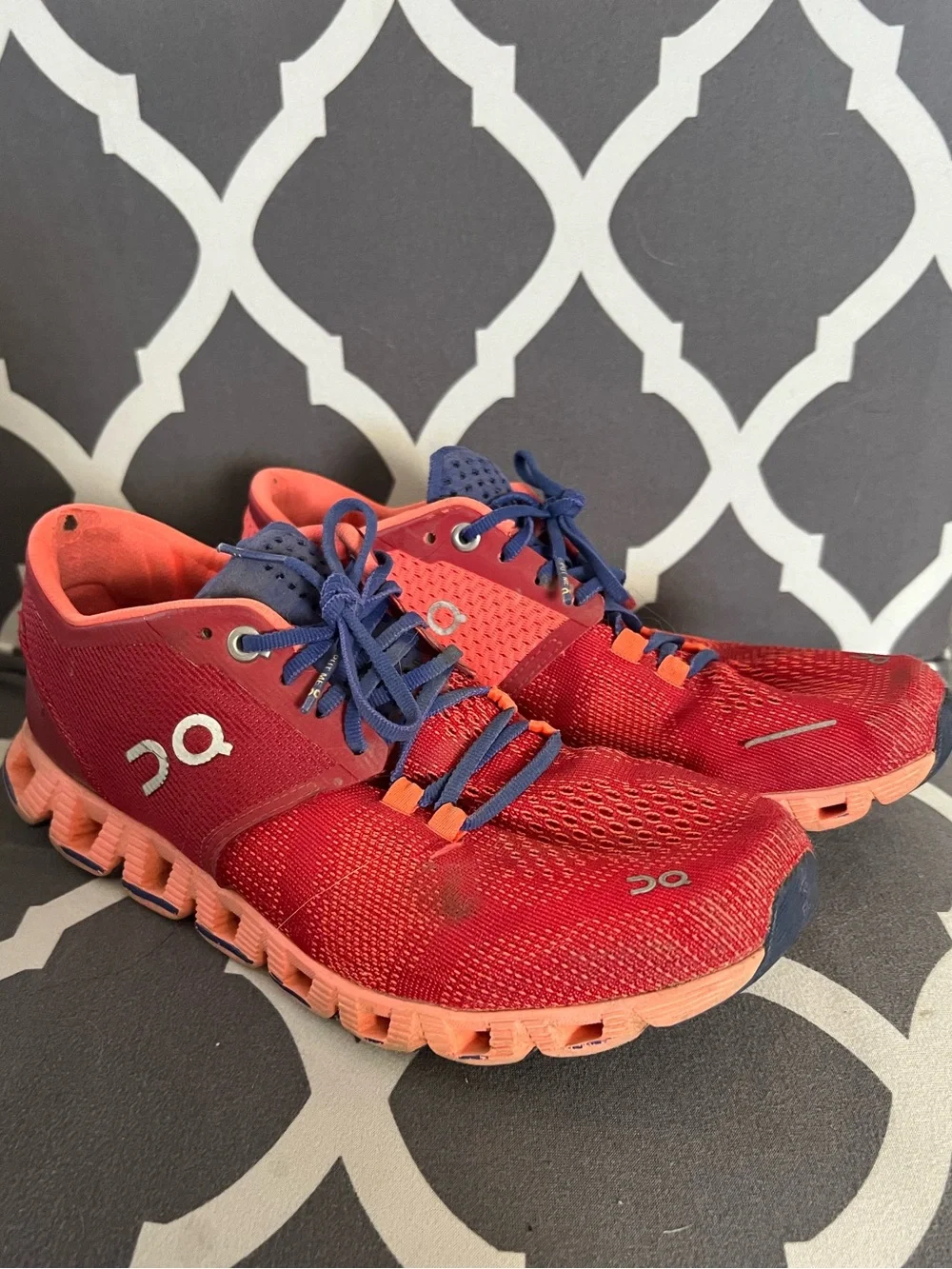 On Running Women’s Athletic Shoes - Red with Coral and Purple Accents